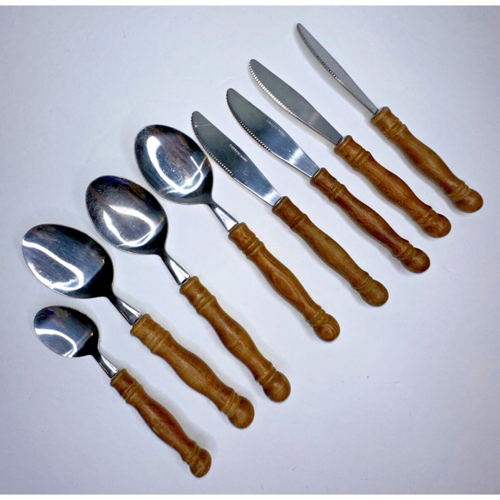 VTG Wood Handle Stainless Japan Stainless Flatware 8 Pc Replacement